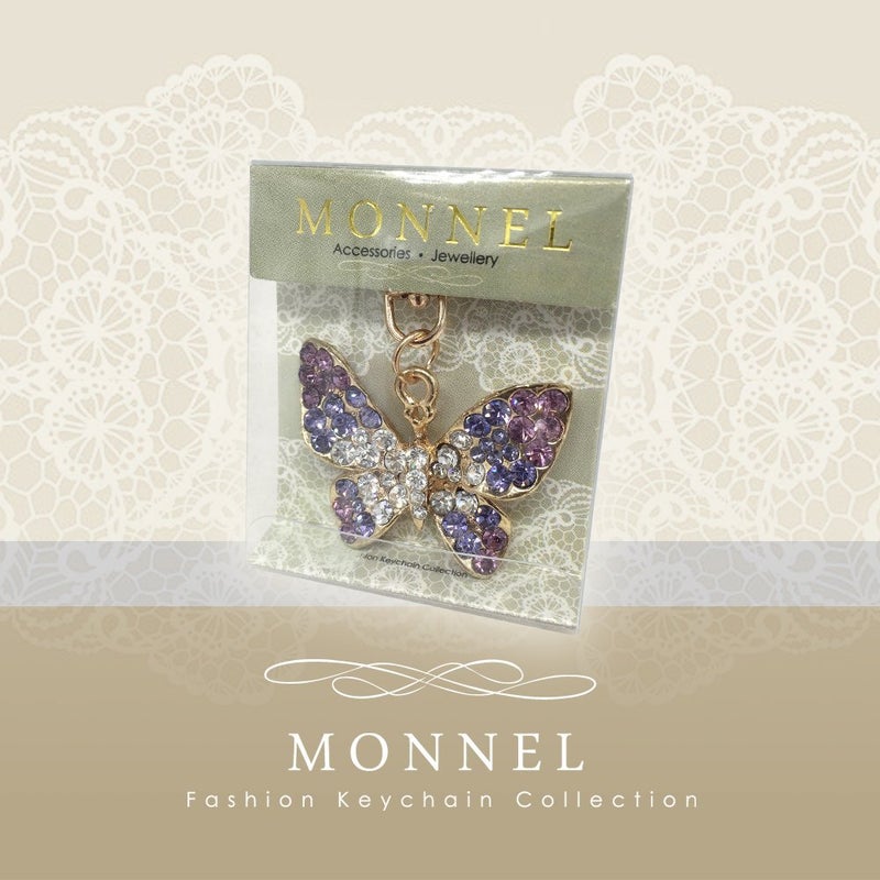 Monnel Bling Crystal Butterfly Design Keychain Key Ring Purple MZ835-1 - Image 3
